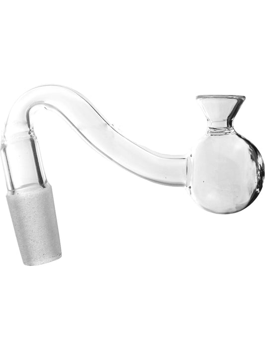 A clear glass oil burner pipe bowl with a funnel attachment for water pipes.