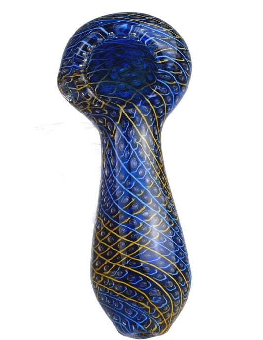 Midnight Maze Blue & Gold Spiral Glass Hand Pipe