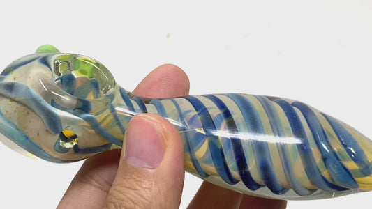4.5" Blue Spiral Glass Spoon hand Pipe
