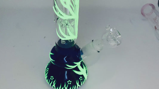 9" Tree Design Glowing in Dark Glass Water Pipe Bong