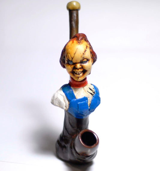 Chucky from the Child's Play figured handmade ceramic tobacco pipe