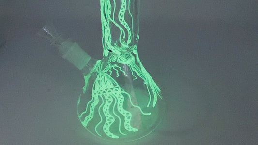 10" JellyFish Beaker Glow In The Dark Glass Water Pipe Bong