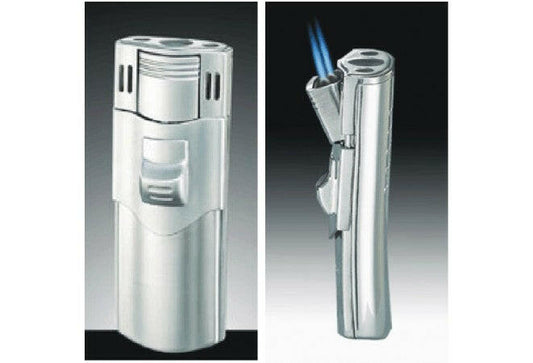 TIger Double Torch Flame Side Pull Refillable Cigar Lighter - Simple Glass Pipe