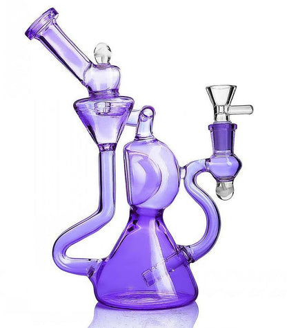 9-inch recycler glass water bong side angle