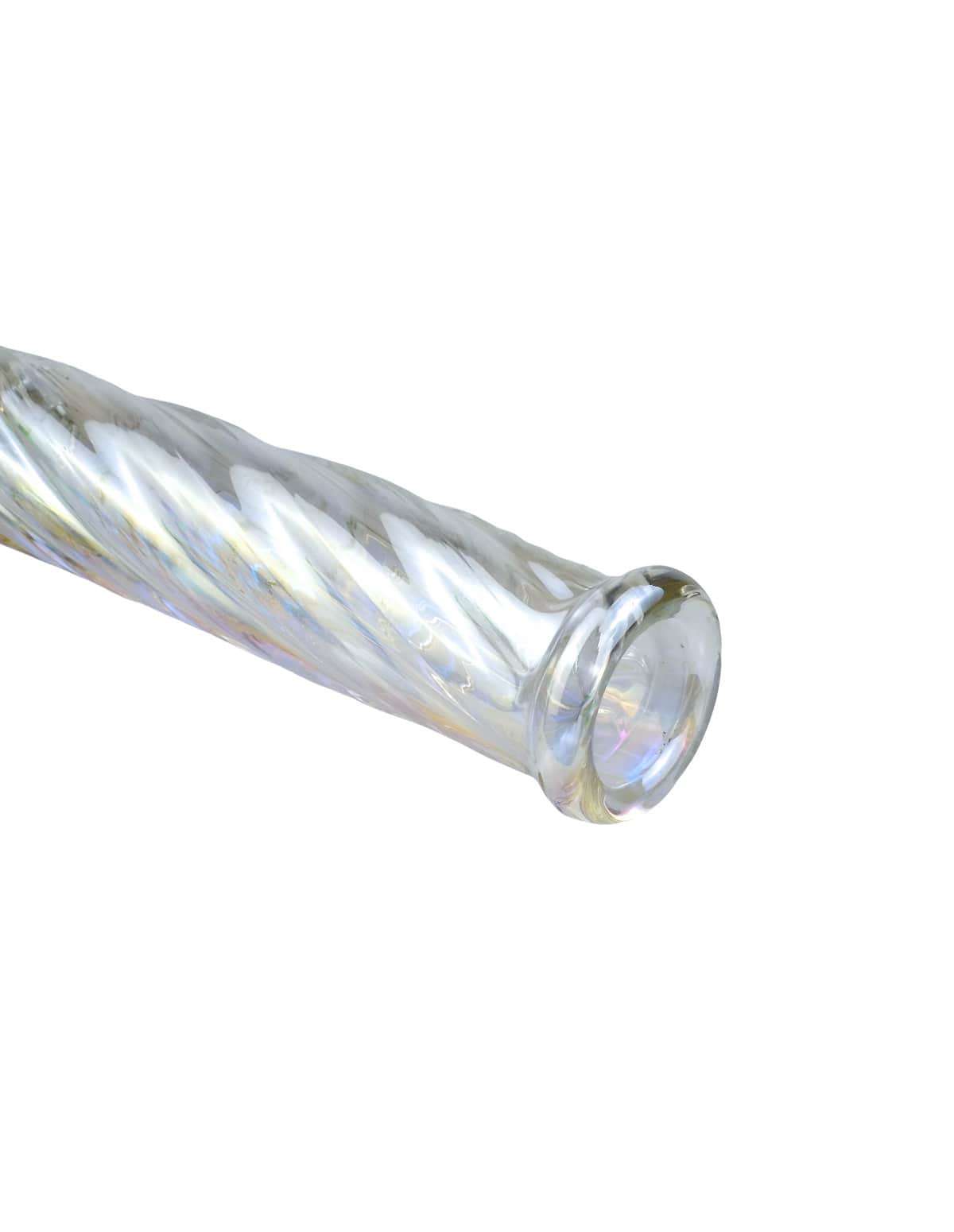 Spiral neck detail on iridescent beaker bong