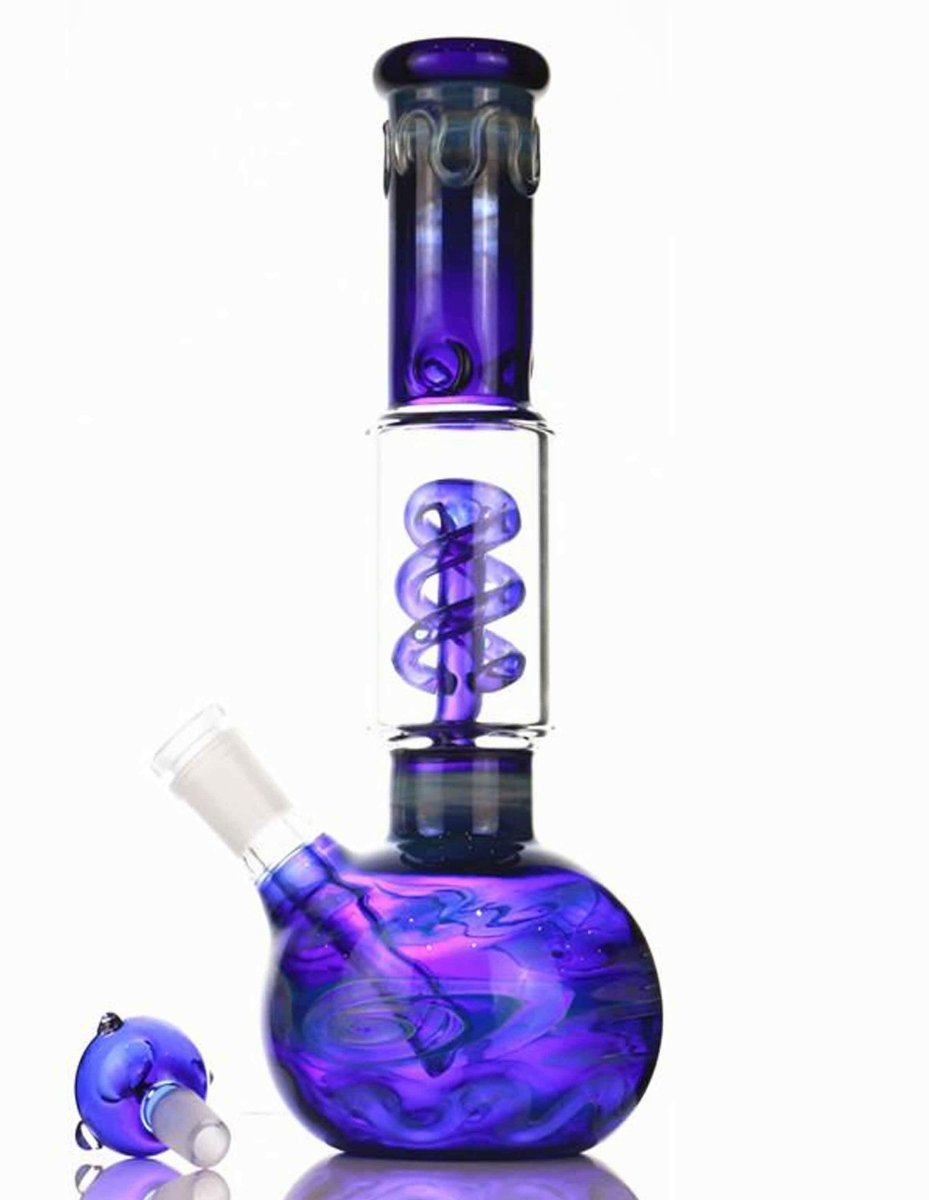 14-inch round-base glass water pipe with spiral coil