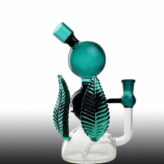 9" dark blue leaf design glass water pipe - Simple Glass Pipe
