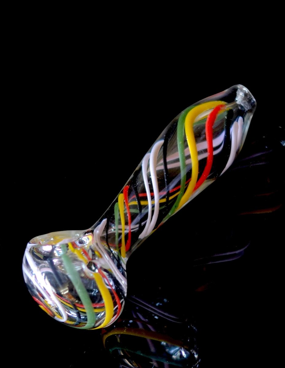 4.5" Stripes Glass Spoon Hand Pipe - Simple Glass Pipe