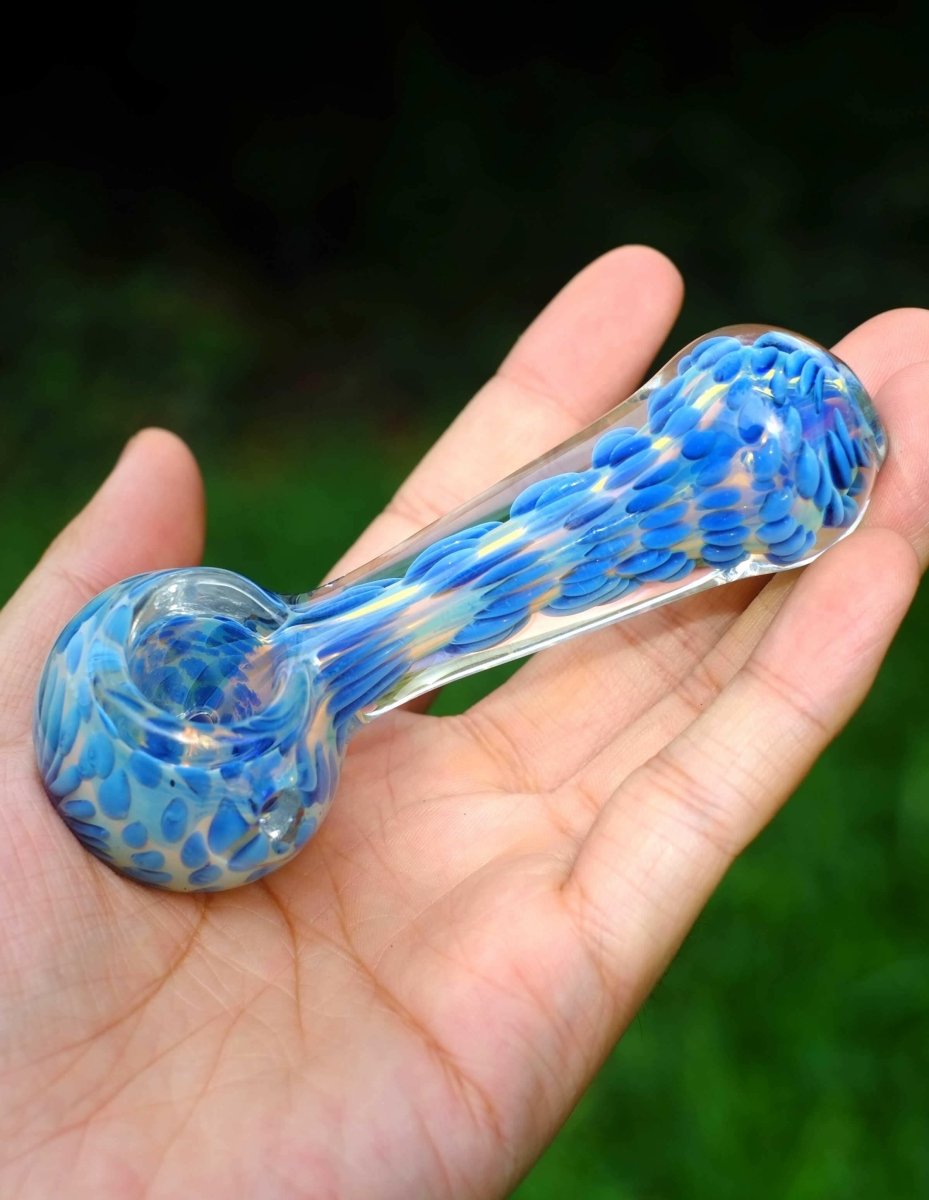 Blue glass hand pipe pattern detail