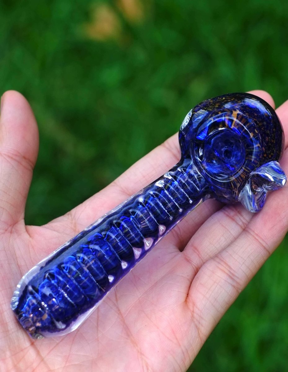 Blue or Gray heavy glass hand pipe additional view