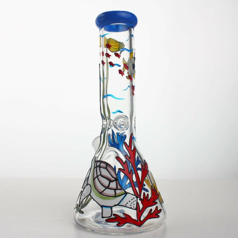 Sea-life artwork on clear beaker glass water pipe