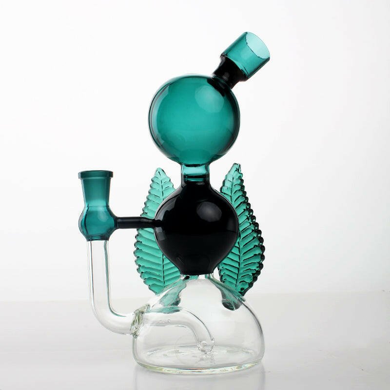 9" dark blue leaf design glass water pipe - Simple Glass Pipe