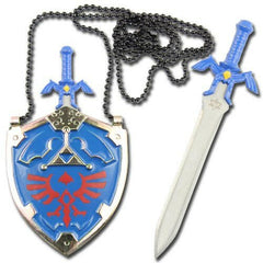 Mini DARK Hylian Shield & Links Master Sword Legend of Zelda Necklace - Simple Glass Pipe