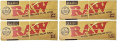 Raw Unrefined Classic 1.25 1 1 - 4 Size Cigarette Rolling Papers, 4 Packs - Simple Glass Pipe