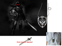 Mini DARK Hylian Shield & Links Master Sword Legend of Zelda Necklace - Simple Glass Pipe