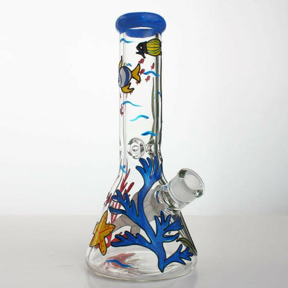 Ocean-themed glass beaker water pipe side angle