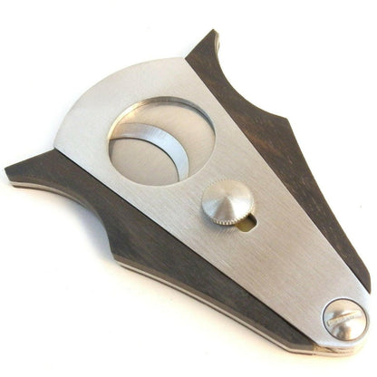 Spring-loaded wood and stainless dual-blade cigar cutter