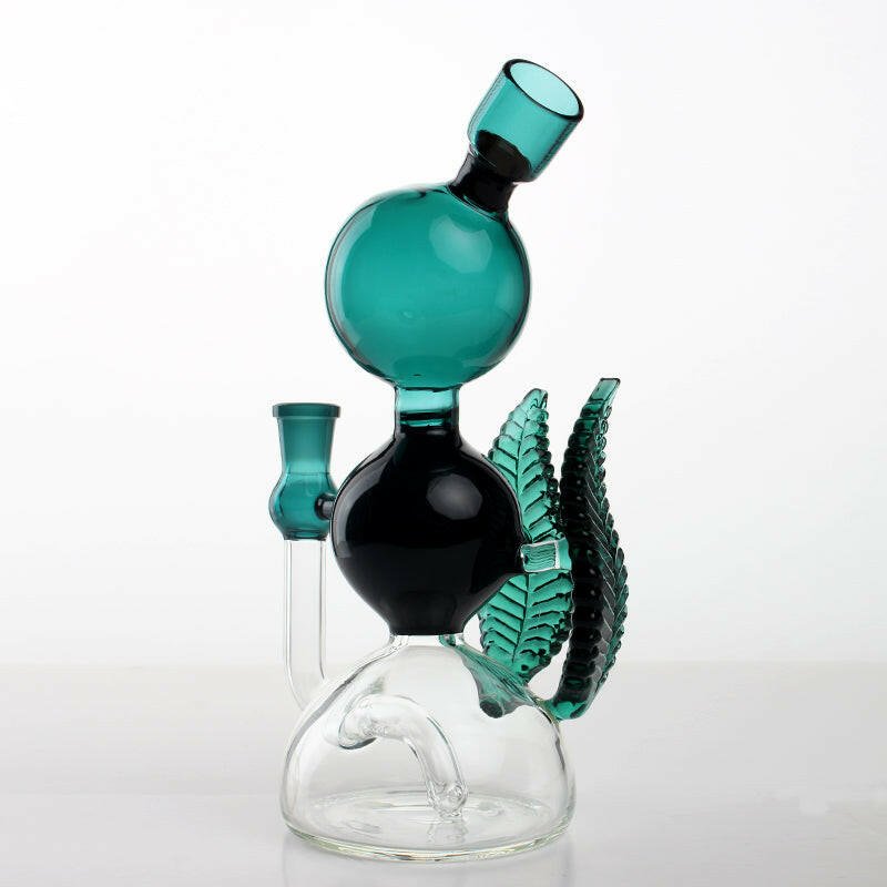 9" dark blue leaf design glass water pipe - Simple Glass Pipe
