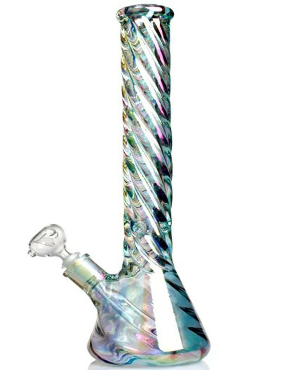 Heavy twisting beaker bong with iridescent finish