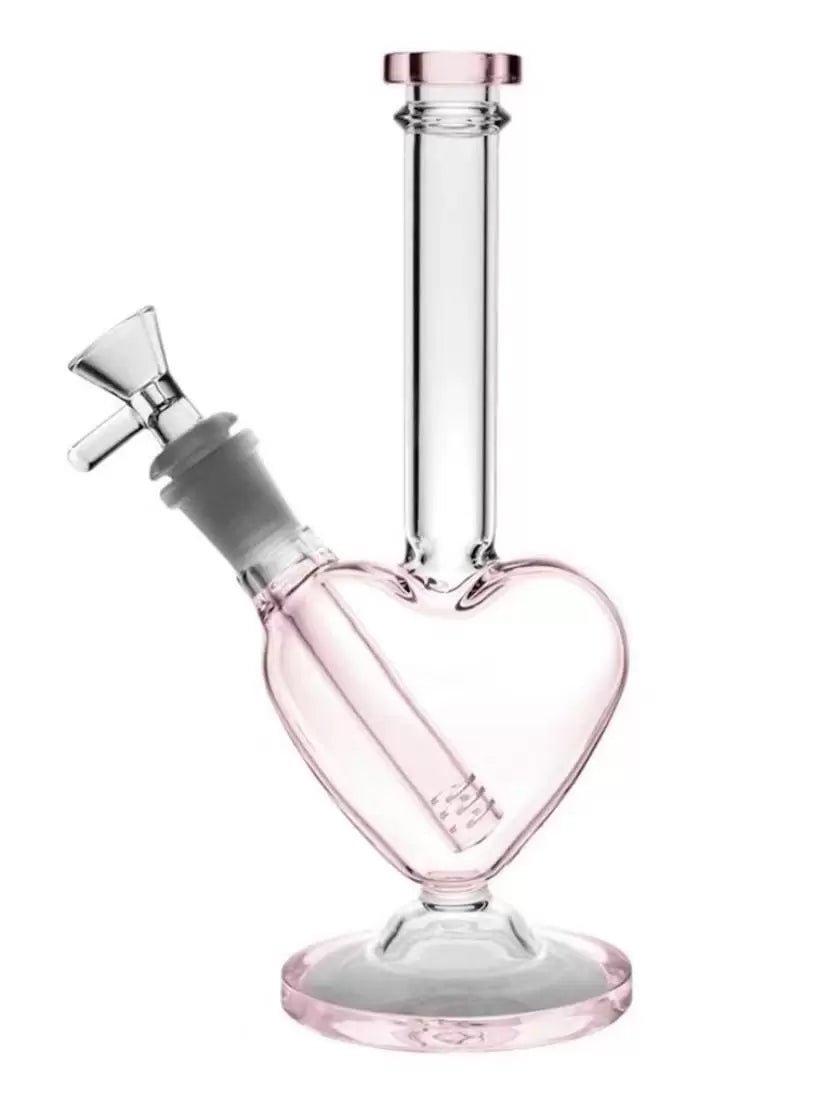 9" Pink Heart Glass Water Bong Pipe - Simple Glass Pipe