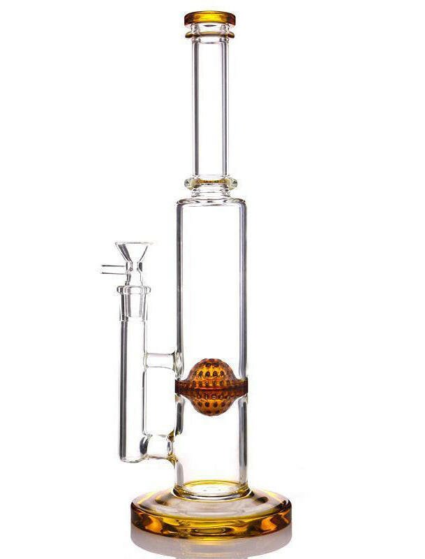 14-inch straight glass bong with round honeycomb perc