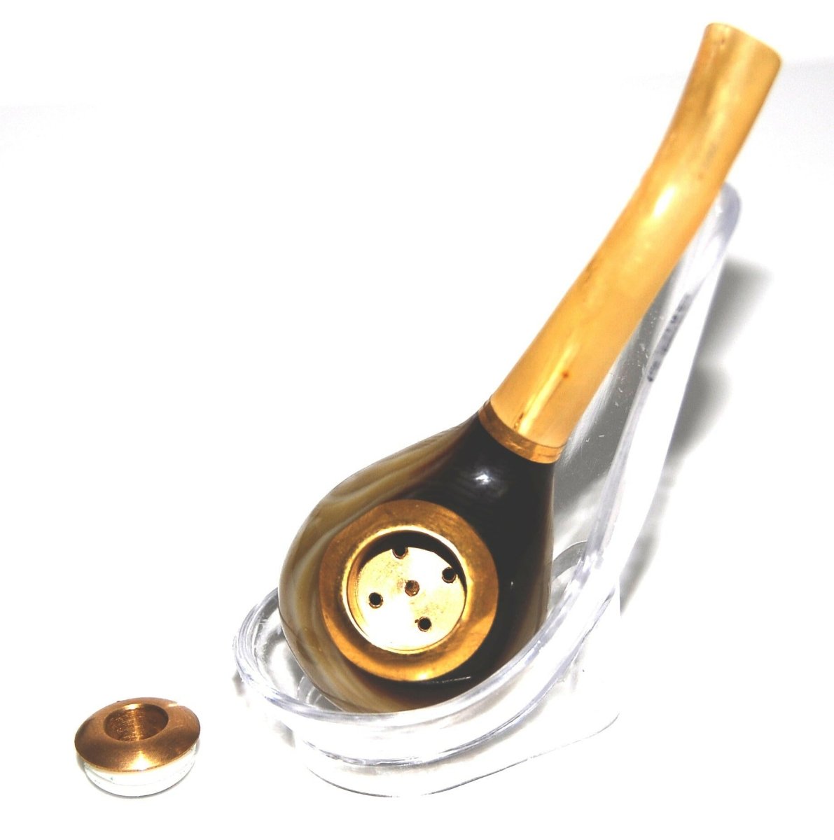 Short Horn Style Tobacco Pipe, soild Quality, Easy to Carry with Cigarette adapter, Assorted Pattern - Simple Glass Pipe