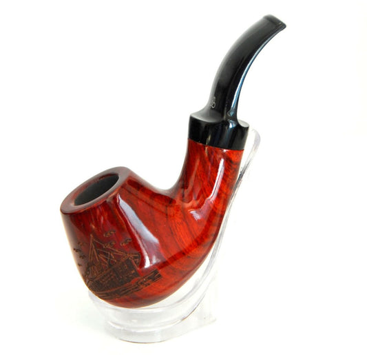 Sailboat carving design sandal wood Handmade tobacco Pipe, 4.5" long, - Simple Glass Pipe