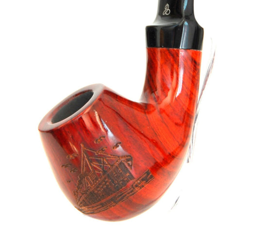 Sailboat carving design sandal wood Handmade tobacco Pipe, 4.5" long, - Simple Glass Pipe