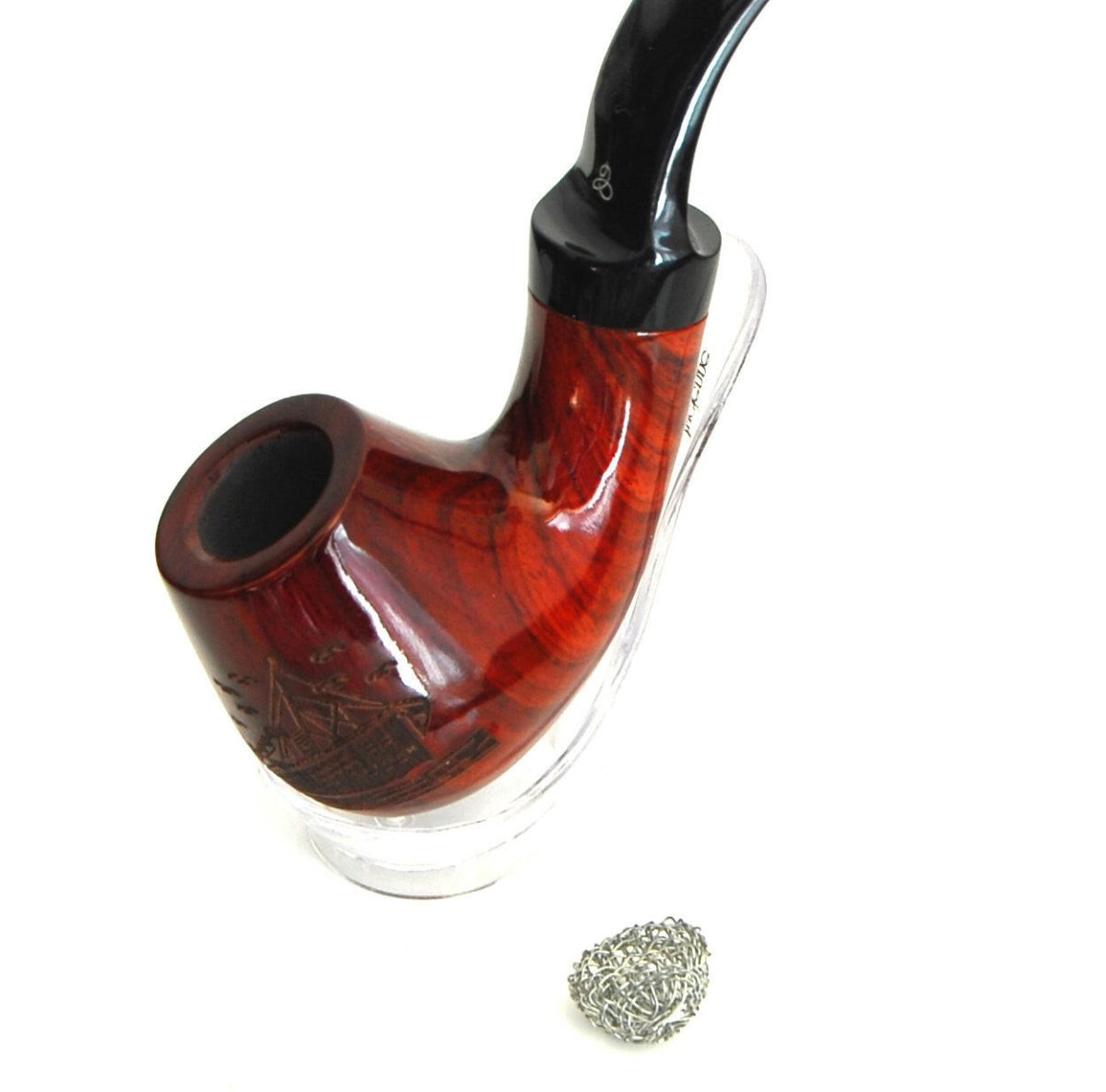 Sailboat carving design sandal wood Handmade tobacco Pipe, 4.5" long, - Simple Glass Pipe