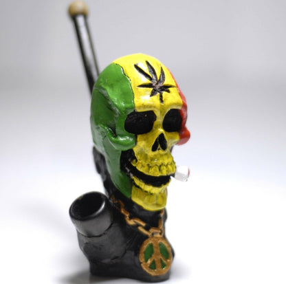 Rasta skull ceramic pipe alternate view