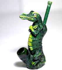 Green alligator with Attitude figured handmade ceramic tobacco pipe - Simple Glass Pipe