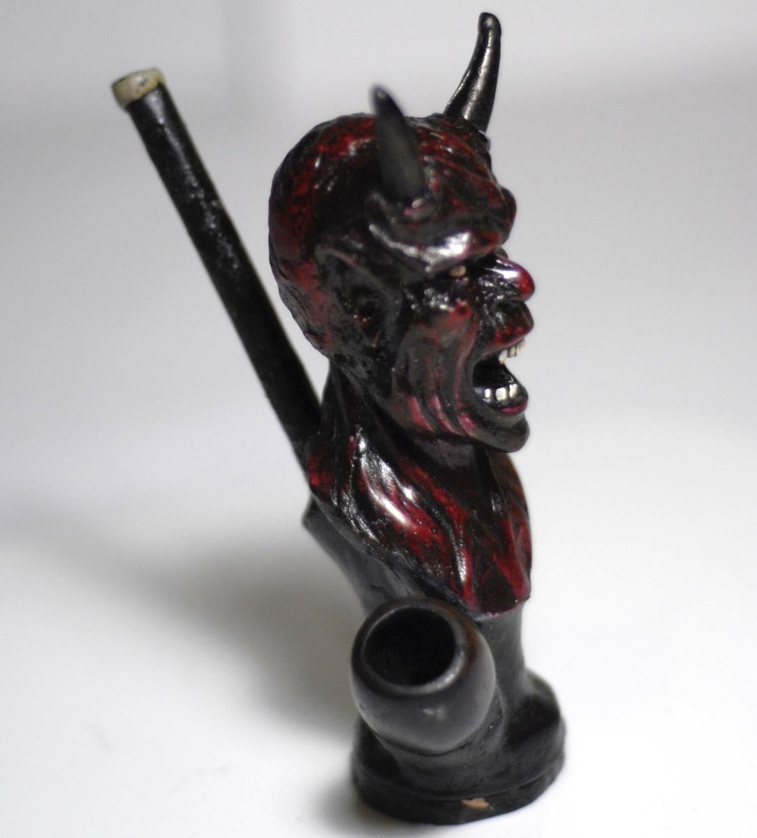 Horned devil ceramic novelty pipe alternate view