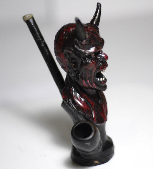 Devil with horn horns figured handmade ceramic tobacco pipe - Simple Glass Pipe