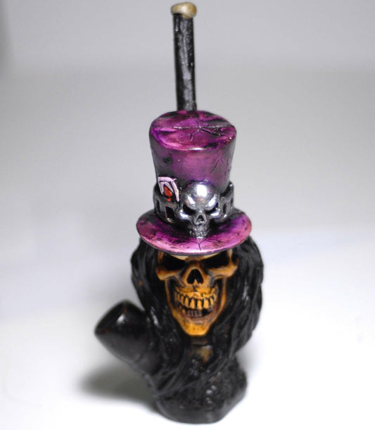 Skull with Purple hat figured handmade ceramic tobacco pipe - Simple Glass Pipe