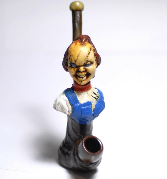 Chucky from the Child's Play figured handmade ceramic tobacco pipe - Simple Glass Pipe