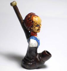 Chucky from the Child's Play figured handmade ceramic tobacco pipe - Simple Glass Pipe