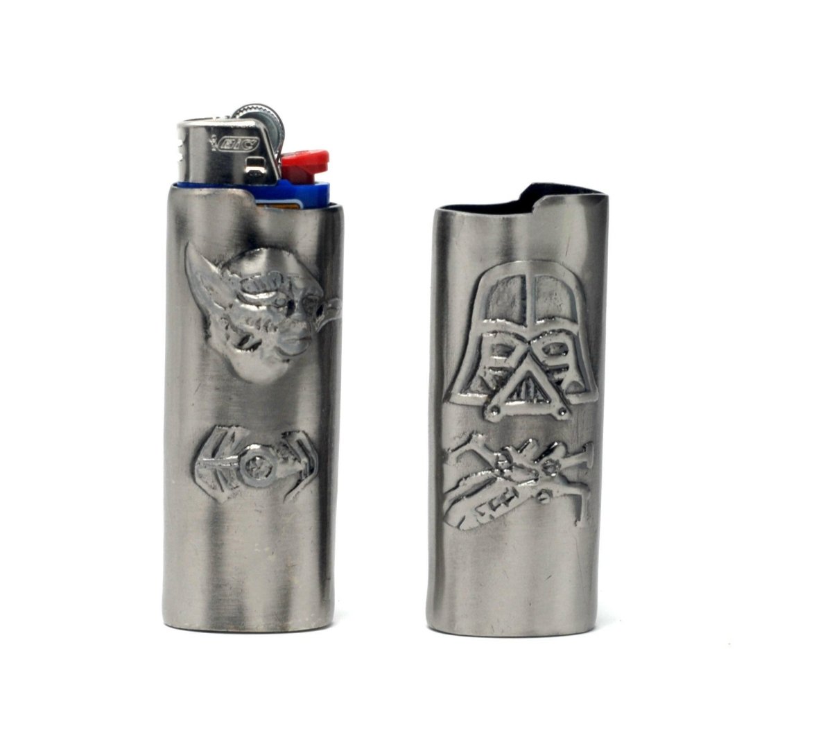 Darth Vader and Yoda metal lighter sleeve for full-size BIC
