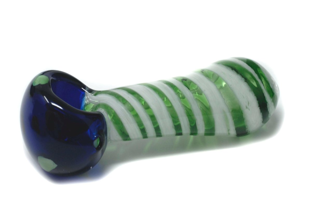 4.5-inch green and white spiral heavy glass hand pipe