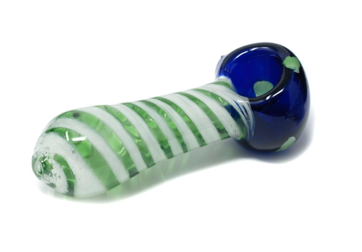 Green-and-white frosted spiral hand pipe alternate view