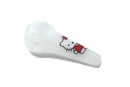 4" Milky white Pink Cat Spoon Glass Hand Pipe - Simple Glass Pipe