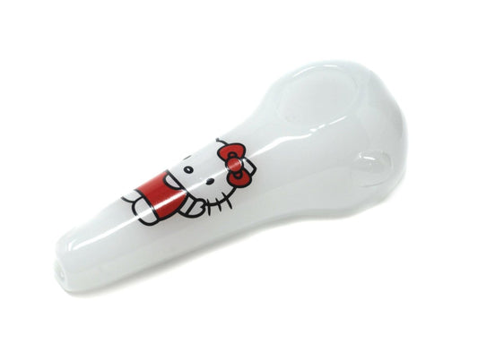 4" Milky white Pink Cat Spoon Glass Hand Pipe - Simple Glass Pipe