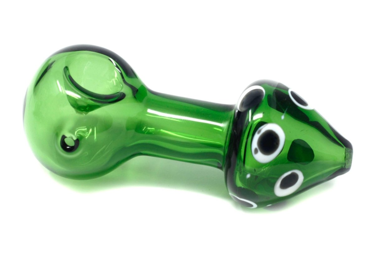 3.5" Green Mushroom Glass Spoon Pipe - Simple Glass Pipe