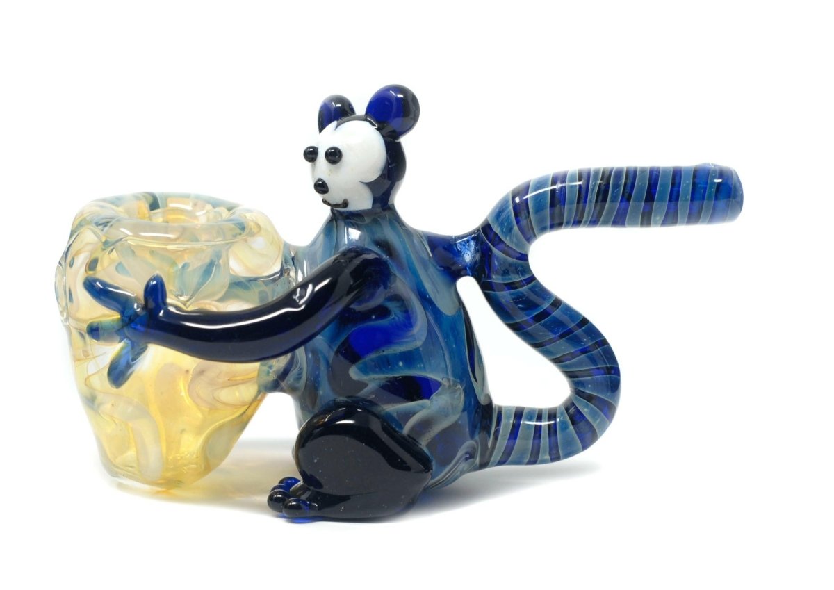 4.5" Blue Monkey Holding Stash glass hand pipe - Simple Glass Pipe