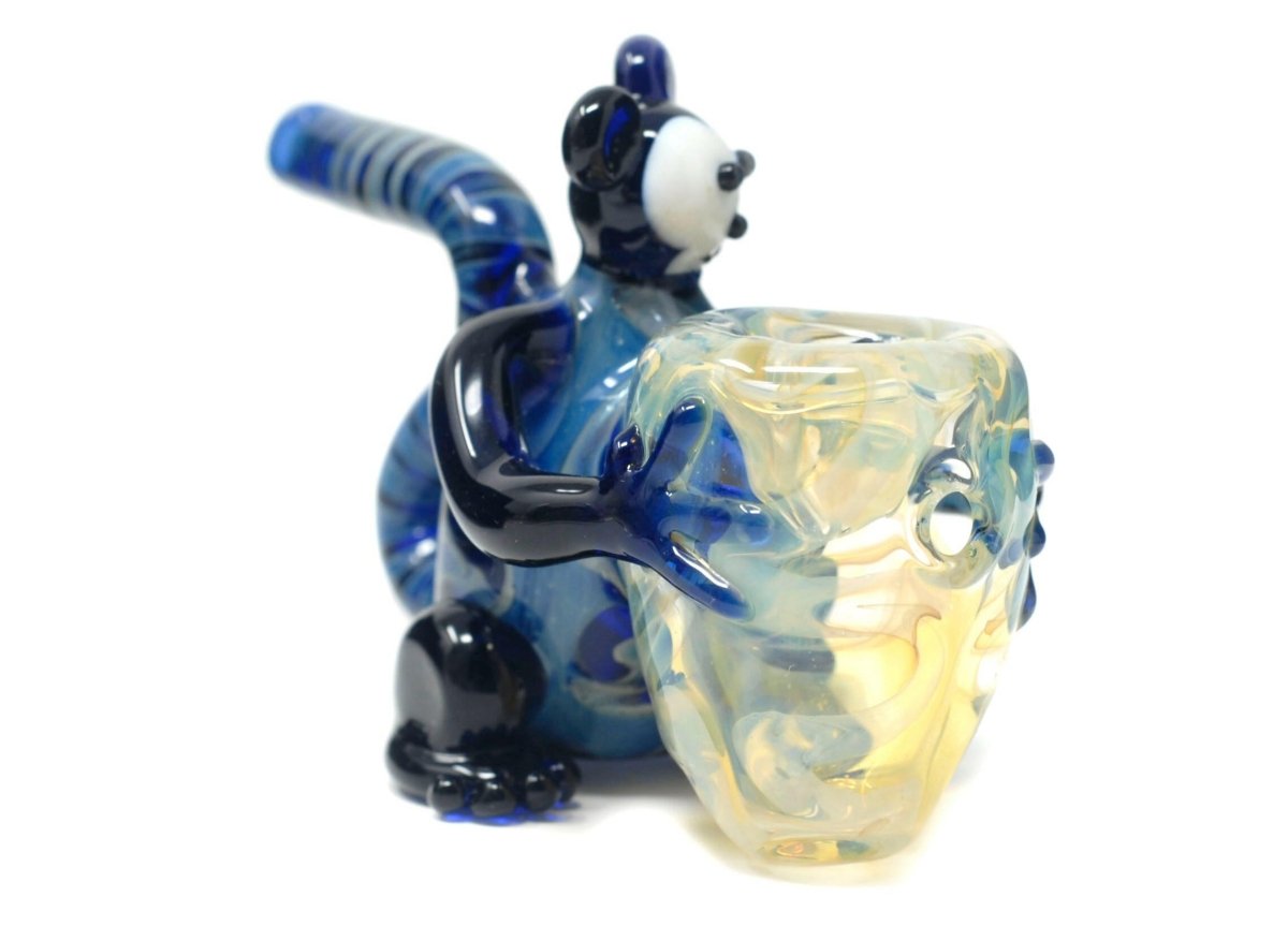 4.5" Blue Monkey Holding Stash glass hand pipe - Simple Glass Pipe