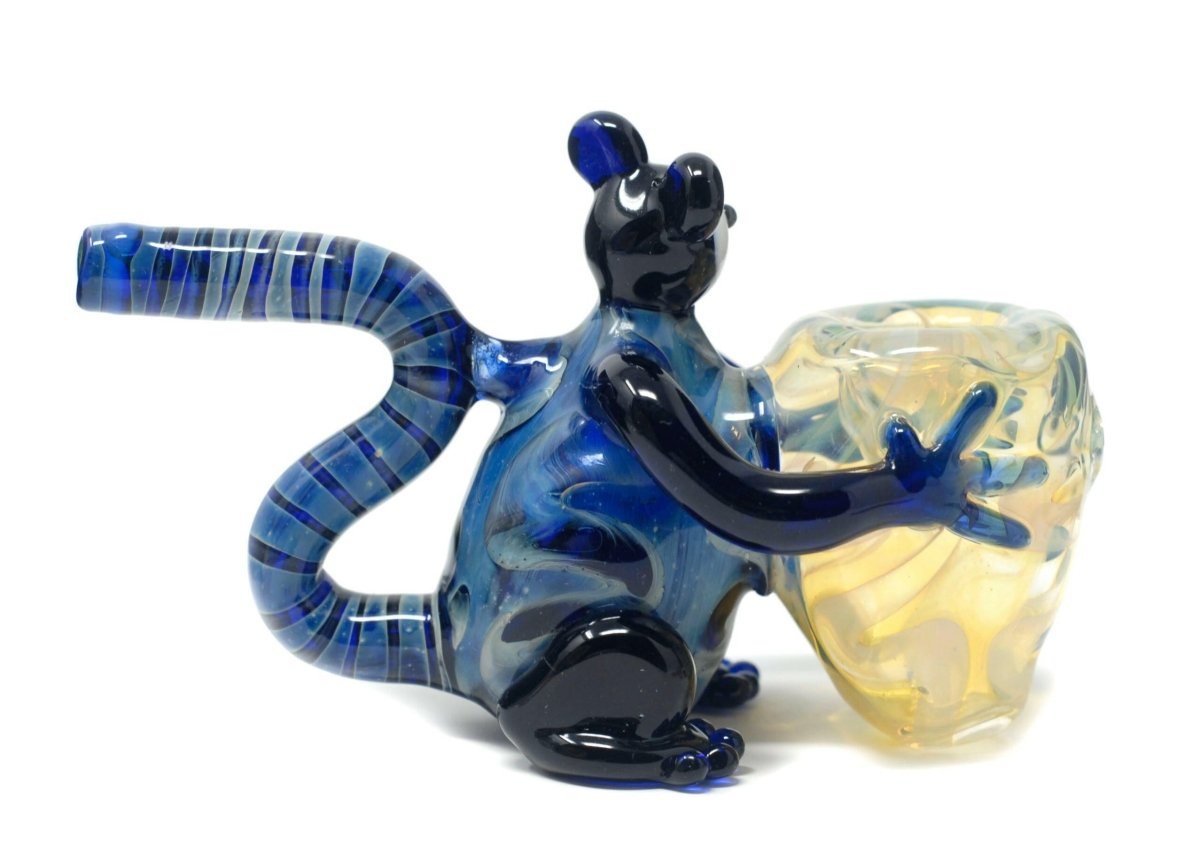 4.5" Blue Monkey Holding Stash glass hand pipe - Simple Glass Pipe