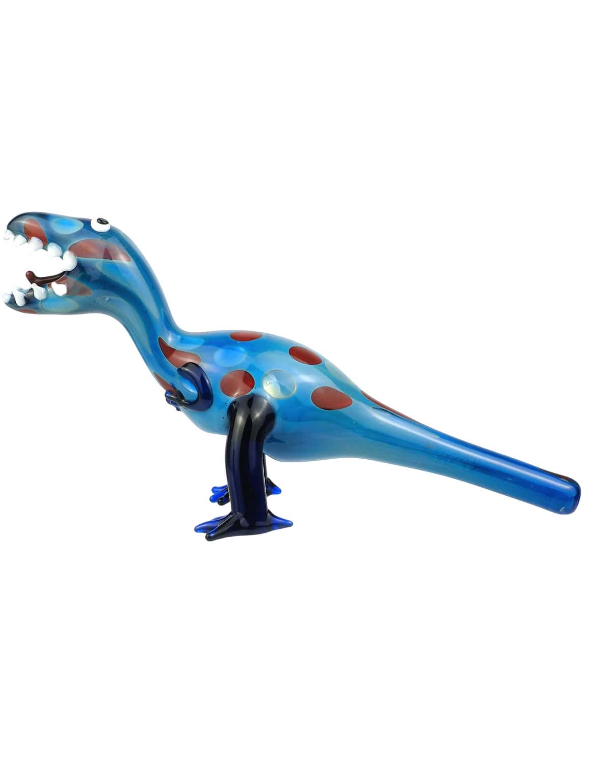 Sculpted dinosaur glass pipe side view
