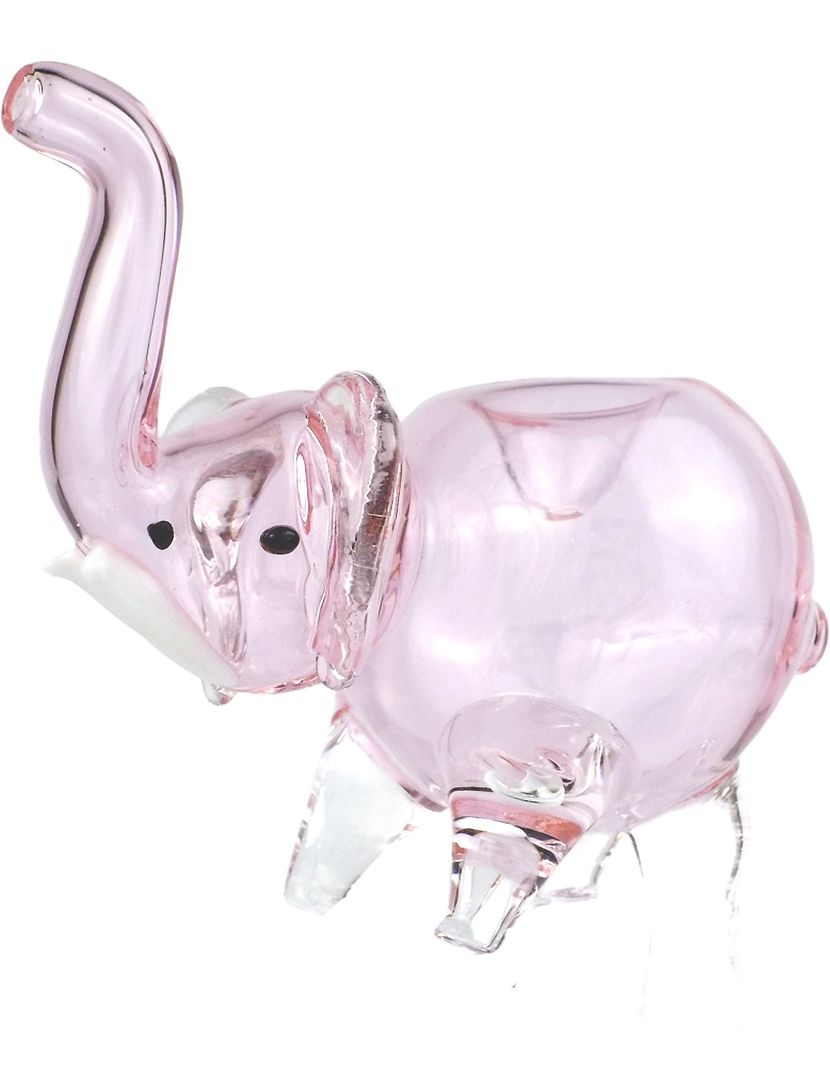 Pink elephant glass hand pipe alternate view