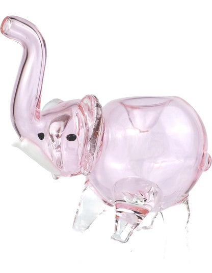 Pink elephant glass hand pipe alternate view