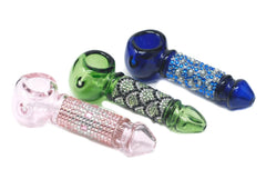 Beautiful Rhinestone Color 4" Glass Hand Pipe, - Simple Glass Pipe