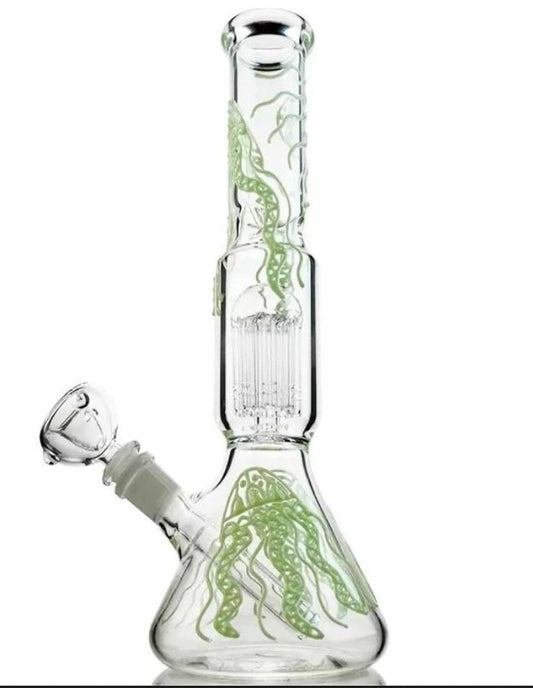 10" Beaker Glass in Dark Bong with Arms Perc - Simple Glass Pipe